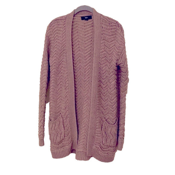 Woven Knit Open Front Cardigan Pockets Dark Powder Pink SP - Picture 2 of 7